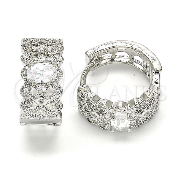 White Gold Filled Hoop Earrings — Huggie Hoop with White Cubic Zirconia Polished 02. — main product view — SKU 120587 | Oro Laminado Blanco aretes de aro — Huggie Hoop with blanco Cubic Zirconia pulido 02. — SKU 120587
