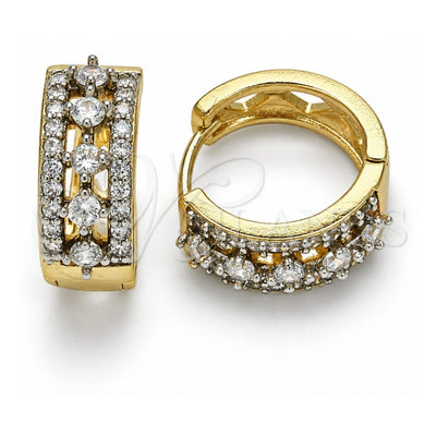 Oro Laminado Huggie Hoop, Gold Filled Style with White Cubic Zirconia, Polished, Two Tone, 02.210.0117.15