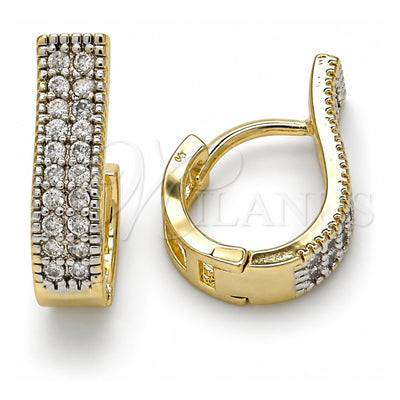 Oro Laminado Huggie Hoop, Gold Filled Style with White Cubic Zirconia, Polished, Two Tone, 02.210.0119.15