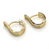 Oro Laminado Huggie Hoop, Gold Filled Style with White Cubic Zirconia, Polished, Golden Finish, 02.210.0119.2.15