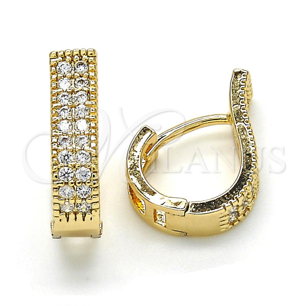 Gold Filled Hoop Earrings — Huggie Hoop with White Cubic Zirconia Polished 02. — main product view — SKU 120597 | Oro Laminado aretes de aro — Huggie Hoop with blanco Cubic Zirconia pulido 02. — SKU 120597