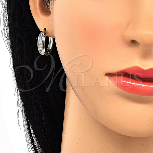 White Gold Filled Hoop Earrings — Huggie Hoop with White Micro Pave Polished 02. — alternate product view — SKU 120602 | Oro Laminado Blanco aretes de aro — Huggie Hoop with blanco Micro Pave pulido 02. — SKU 120602