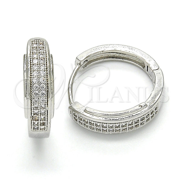 White Gold Filled Hoop Earrings — Huggie Hoop with White Micro Pave Polished 02. — main product view — SKU 120602 | Oro Laminado Blanco aretes de aro — Huggie Hoop with blanco Micro Pave pulido 02. — SKU 120602