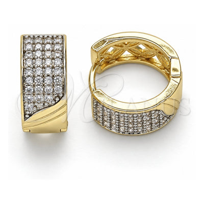 Oro Laminado Huggie Hoop, Gold Filled Style with White Cubic Zirconia, Polished, Two Tone, 02.210.0097.5.15