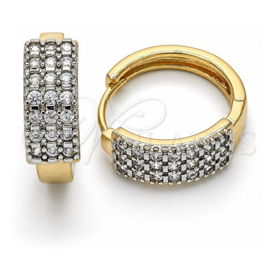 Oro Laminado Huggie Hoop, Gold Filled Style with White Cubic Zirconia, Polished, Two Tone, 02.210.0124.20