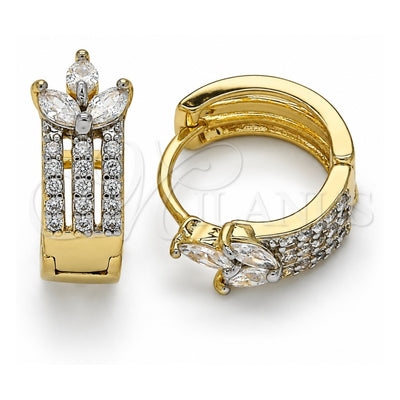 Oro Laminado Huggie Hoop, Gold Filled Style with White Cubic Zirconia, Polished, Two Tone, 02.210.0125.15