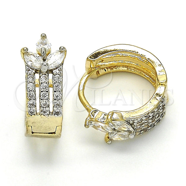 Gold Filled Hoop Earrings — Huggie Hoop with White Cubic Zirconia Polished Two — main product view — SKU 120614 | Oro Laminado aretes de aro — Huggie Hoop with blanco Cubic Zirconia pulido Two — SKU 120614