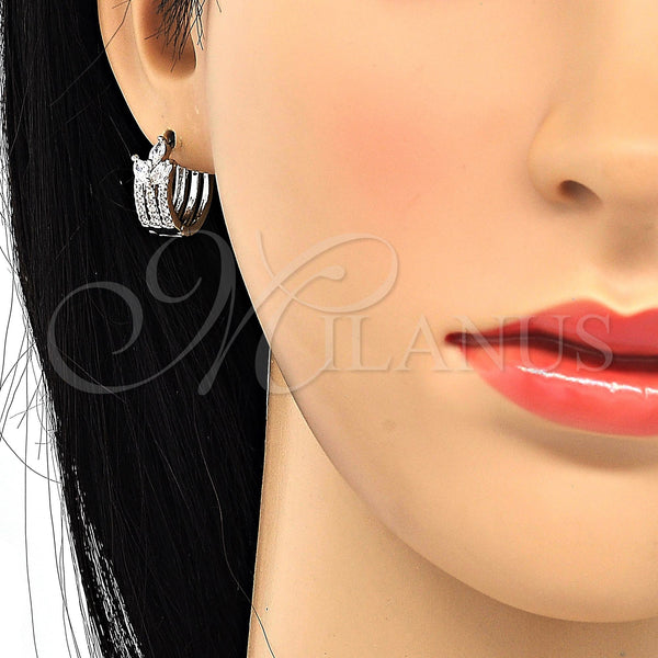 White Gold Filled Hoop Earrings — Huggie Hoop with White Cubic Zirconia Polished 02. — alternate product view — SKU 120615 | Oro Laminado Blanco aretes de aro — Huggie Hoop with blanco Cubic Zirconia pulido 02. — SKU 120615