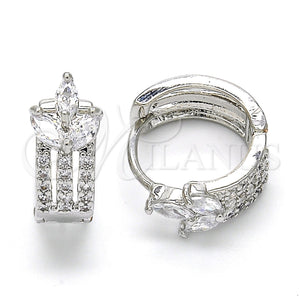 White Gold Filled Hoop Earrings — Huggie Hoop with White Cubic Zirconia Polished 02. — main product view — SKU 120615 | Oro Laminado Blanco aretes de aro — Huggie Hoop with blanco Cubic Zirconia pulido 02. — SKU 120615