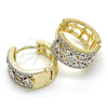 Oro Laminado Huggie Hoop, Gold Filled Style Butterfly Design, with White Cubic Zirconia, Polished, Two Tone, 02.210.0136.2.15