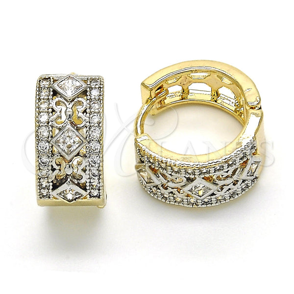 Gold Filled Hoop Earrings — Huggie Hoop Butterfly Design with White Cubic Zirconia — main product view — SKU 120617 | Oro Laminado aretes de aro — Huggie Hoop Butterfly diseño with blanco Cubic Zirconia — SKU 120617
