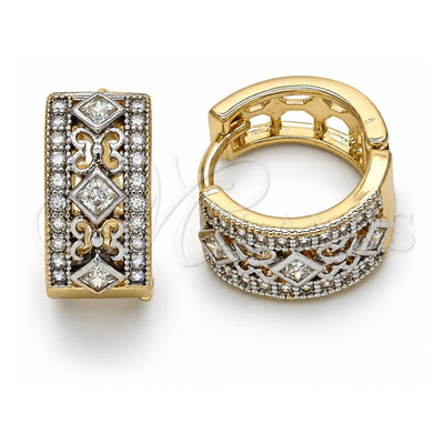 Oro Laminado Huggie Hoop, Gold Filled Style Butterfly Design, with White Cubic Zirconia, Polished, Two Tone, 02.210.0136.2.15
