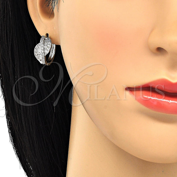 White Gold Filled Hoop Earrings — Huggie Hoop with White Cubic Zirconia Polished 02. — alternate product view — SKU 120619 | Oro Laminado Blanco aretes de aro — Huggie Hoop with blanco Cubic Zirconia pulido 02. — SKU 120619