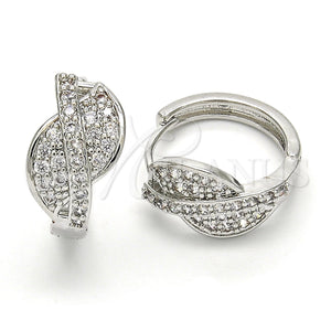 White Gold Filled Hoop Earrings — Huggie Hoop with White Cubic Zirconia Polished 02. — main product view — SKU 120619 | Oro Laminado Blanco aretes de aro — Huggie Hoop with blanco Cubic Zirconia pulido 02. — SKU 120619