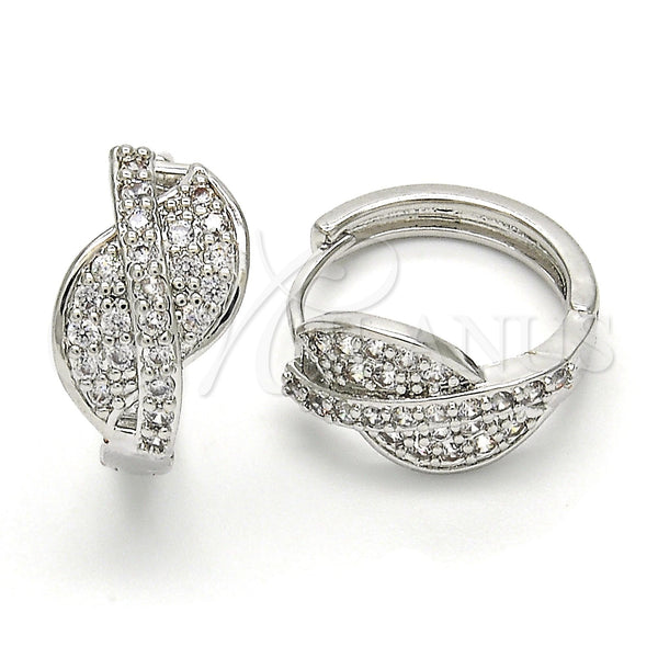 White Gold Filled Hoop Earrings — Huggie Hoop with White Cubic Zirconia Polished 02. — main product view — SKU 120619 | Oro Laminado Blanco aretes de aro — Huggie Hoop with blanco Cubic Zirconia pulido 02. — SKU 120619