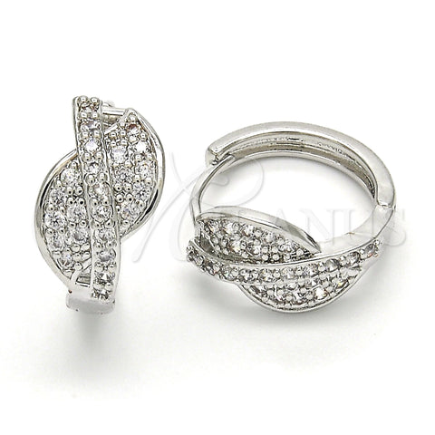 Rhodium Gold Filled Huggie Hoop, with White Cubic Zirconia, Polished, Rhodium Finish, 02.210.0088.3.20