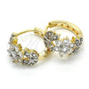 Oro Laminado Huggie Hoop, Gold Filled Style Flower and Leaf Design, with White Cubic Zirconia, Polished, Two Tone, 02.210.0126.15