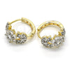 Oro Laminado Huggie Hoop, Gold Filled Style Flower and Leaf Design, with White Cubic Zirconia, Polished, Two Tone, 02.210.0126.15