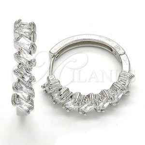 White Gold Filled Hoop Earrings — Huggie Hoop Baguette Design with White Cubic Zirconia — main product view — SKU 120625 | Oro Laminado Blanco aretes de aro — Huggie Hoop Baguette diseño with blanco Cubic Zirconia — SKU 120625