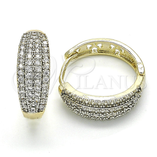 Gold Filled Hoop Earrings — Huggie Hoop with White Cubic Zirconia Polished Two — main product view — SKU 120630 | Oro Laminado aretes de aro — Huggie Hoop with blanco Cubic Zirconia pulido Two — SKU 120630