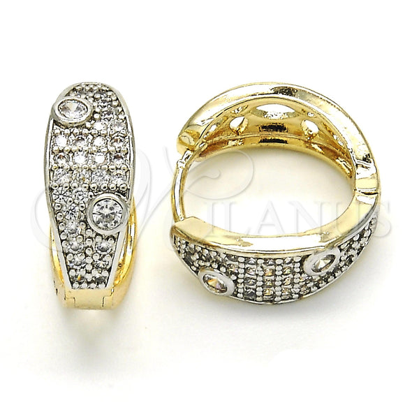 Gold Filled Hoop Earrings — Huggie Hoop with White Cubic Zirconia Polished Two — main product view — SKU 120639 | Oro Laminado aretes de aro — Huggie Hoop with blanco Cubic Zirconia pulido Two — SKU 120639