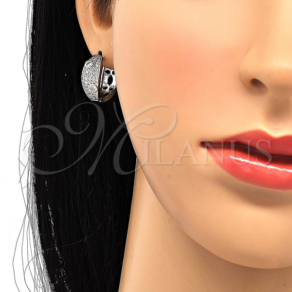White Gold Filled Hoop Earrings — Huggie Hoop with White Cubic Zirconia Polished 02. — alternate product view — SKU 120640 | Oro Laminado Blanco aretes de aro — Huggie Hoop with blanco Cubic Zirconia pulido 02. — SKU 120640