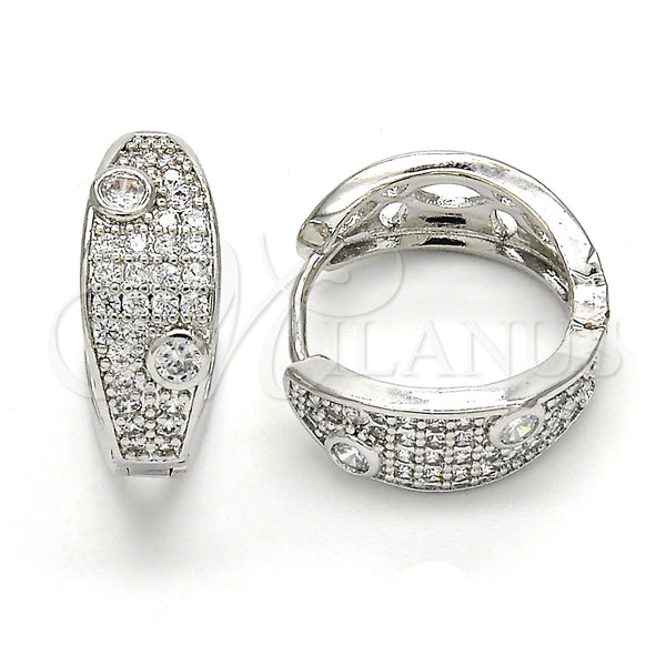 White Gold Filled Hoop Earrings — Huggie Hoop with White Cubic Zirconia Polished 02. — main product view — SKU 120640 | Oro Laminado Blanco aretes de aro — Huggie Hoop with blanco Cubic Zirconia pulido 02. — SKU 120640