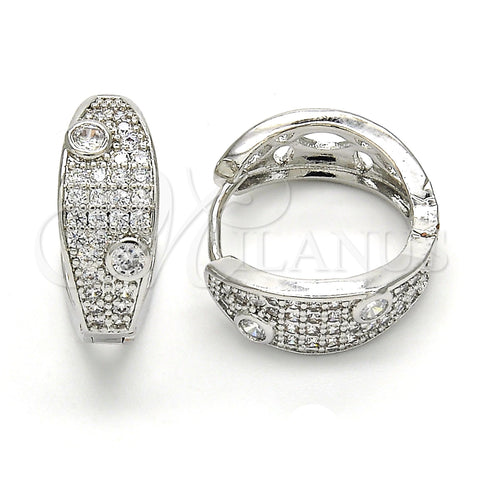 Rhodium Gold Filled Huggie Hoop, with White Cubic Zirconia, Polished, Rhodium Finish, 02.210.0132.1.20