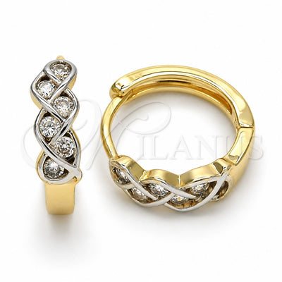 Oro Laminado Huggie Hoop, Gold Filled Style with White Cubic Zirconia, Polished, Two Tone, 02.210.0134.15