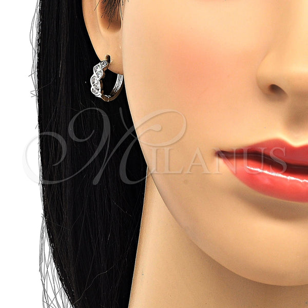 White Gold Filled Hoop Earrings — Huggie Hoop with White Cubic Zirconia Polished 02. — alternate product view — SKU 120646 | Oro Laminado Blanco aretes de aro — Huggie Hoop with blanco Cubic Zirconia pulido 02. — SKU 120646