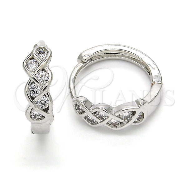 White Gold Filled Hoop Earrings — Huggie Hoop with White Cubic Zirconia Polished 02. — main product view — SKU 120646 | Oro Laminado Blanco aretes de aro — Huggie Hoop with blanco Cubic Zirconia pulido 02. — SKU 120646