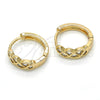 Oro Laminado Huggie Hoop, Gold Filled Style with White Cubic Zirconia, Polished, Golden Finish, 02.210.0134.2.15
