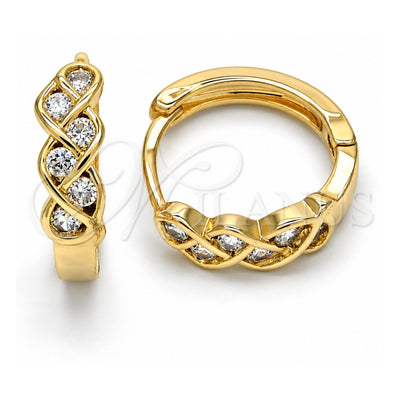 Oro Laminado Huggie Hoop, Gold Filled Style with White Cubic Zirconia, Polished, Golden Finish, 02.210.0134.2.15