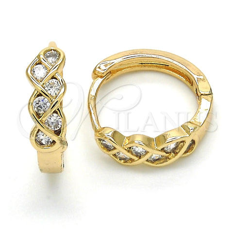 Oro Laminado Huggie Hoop, Gold Filled Style with White Cubic Zirconia, Polished, Golden Finish, 02.210.0134.2.15