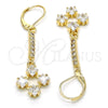 Oro Laminado Long Earring, Gold Filled Style with White Cubic Zirconia, Polished, Golden Finish, 02.221.0049