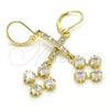 Oro Laminado Long Earring, Gold Filled Style with White Cubic Zirconia, Polished, Golden Finish, 02.221.0049