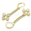 Oro Laminado Long Earring, Gold Filled Style with White Cubic Zirconia, Polished, Golden Finish, 02.221.0049