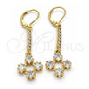 Oro Laminado Long Earring, Gold Filled Style with White Cubic Zirconia, Polished, Golden Finish, 02.221.0049
