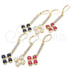 Oro Laminado Long Earring, Gold Filled Style with White Cubic Zirconia, Polished, Golden Finish, 02.221.0049