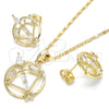 Oro Laminado Earring and Pendant Adult Set, Gold Filled Style Teardrop and Baguette Design, with White Cubic Zirconia, Polished, Golden Finish, 10.221.0021