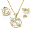 Oro Laminado Earring and Pendant Adult Set, Gold Filled Style Teardrop and Baguette Design, with White Cubic Zirconia, Polished, Golden Finish, 10.221.0021