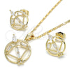 Oro Laminado Earring and Pendant Adult Set, Gold Filled Style Teardrop and Baguette Design, with White Cubic Zirconia, Polished, Golden Finish, 10.221.0021