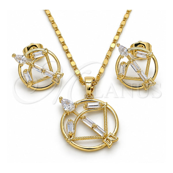 Oro Laminado Earring and Pendant Adult Set, Gold Filled Style Teardrop and Baguette Design, with White Cubic Zirconia, Polished, Golden Finish, 10.221.0021