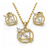 Oro Laminado Earring and Pendant Adult Set, Gold Filled Style Teardrop and Baguette Design, with White Cubic Zirconia, Polished, Golden Finish, 10.221.0021