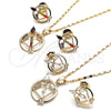 Oro Laminado Earring and Pendant Adult Set, Gold Filled Style Teardrop and Baguette Design, with White Cubic Zirconia, Polished, Golden Finish, 10.221.0021