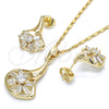 Oro Laminado Earring and Pendant Adult Set, Gold Filled Style Baguette Design, with White Cubic Zirconia, Polished, Golden Finish, 10.221.0022