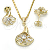 Oro Laminado Earring and Pendant Adult Set, Gold Filled Style Baguette Design, with White Cubic Zirconia, Polished, Golden Finish, 10.221.0022