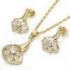 Oro Laminado Earring and Pendant Adult Set, Gold Filled Style Baguette Design, with White Cubic Zirconia, Polished, Golden Finish, 10.221.0022