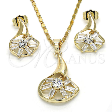 Oro Laminado Earring and Pendant Adult Set, Gold Filled Style Baguette Design, with White Cubic Zirconia, Polished, Golden Finish, 10.221.0022