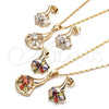 Oro Laminado Earring and Pendant Adult Set, Gold Filled Style Baguette Design, with White Cubic Zirconia, Polished, Golden Finish, 10.221.0022
